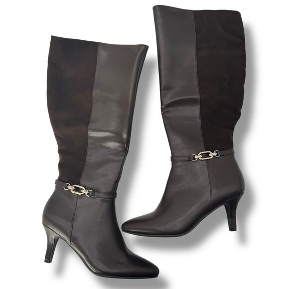 NEW Karen Scott Brown Knee High Boots Size 8.5 Quiet Luxury Office Work Fancy - Picture 1 of 6